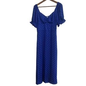 GIANNI BINI Cottage Milkmaid Blue Polka Dot Sweetheart Puff Sleeve Midi Dress XL